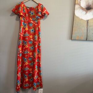 Vintage Pomare Hawaii Babydoll Maxi Dress Tropical Beach Vacation Floral 8